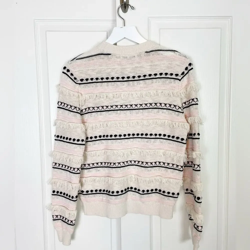 & Other Stories Striped Fringe Trim Sweater Blush Pink Cream Cotton Blend Sz S